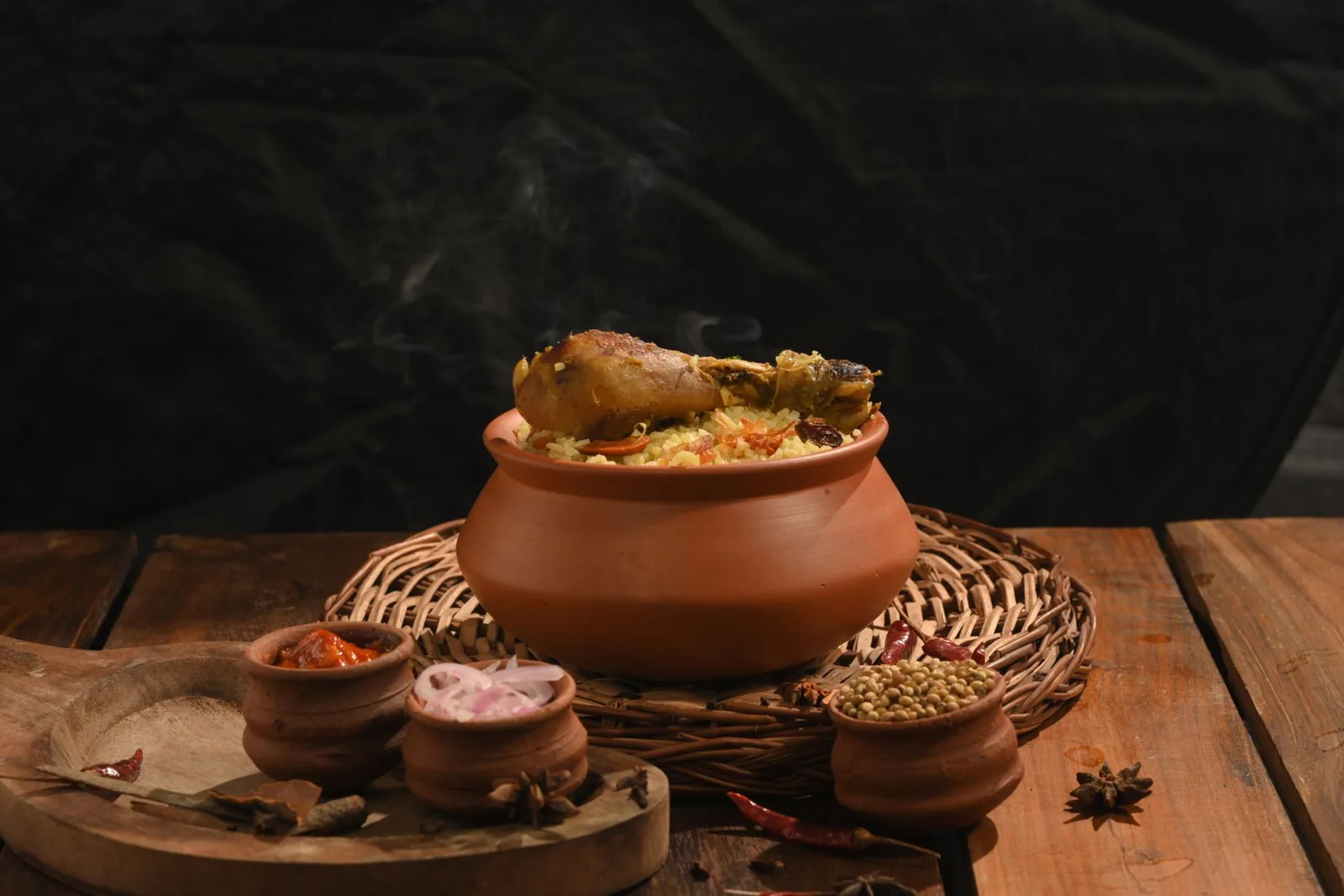 Dum biryani in a sealed clay pot