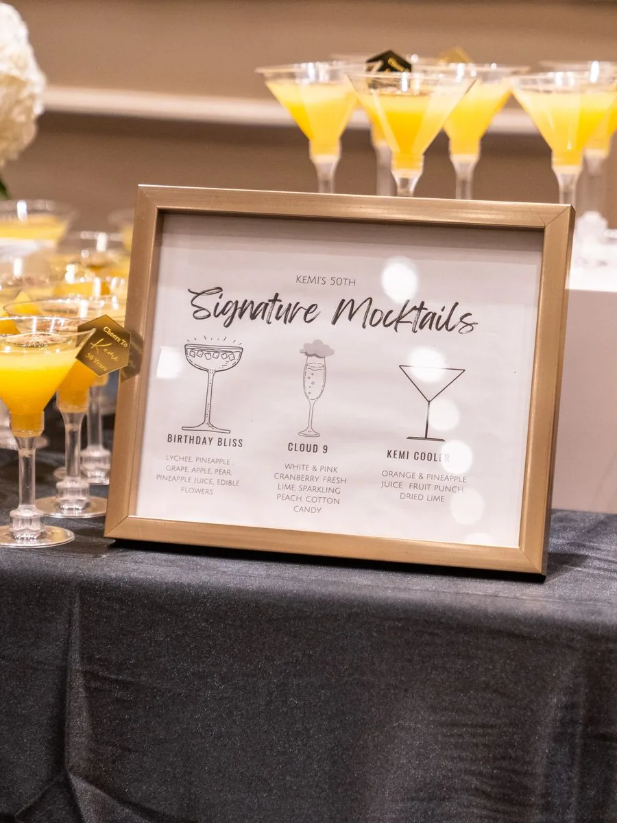 Mocktail and beverage display at an FM event