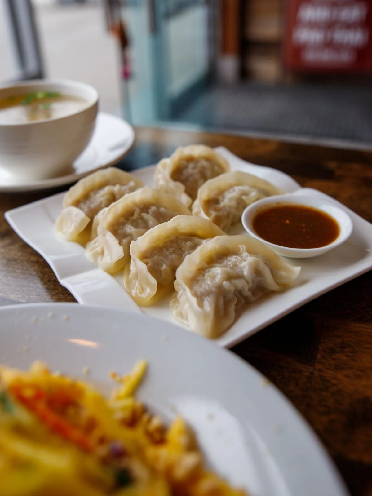 Steamed dumplings stand at an FM event